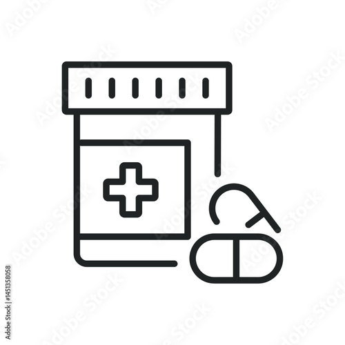 Pills thin line icons. Editable stroke and Perfect pixel on transparent background