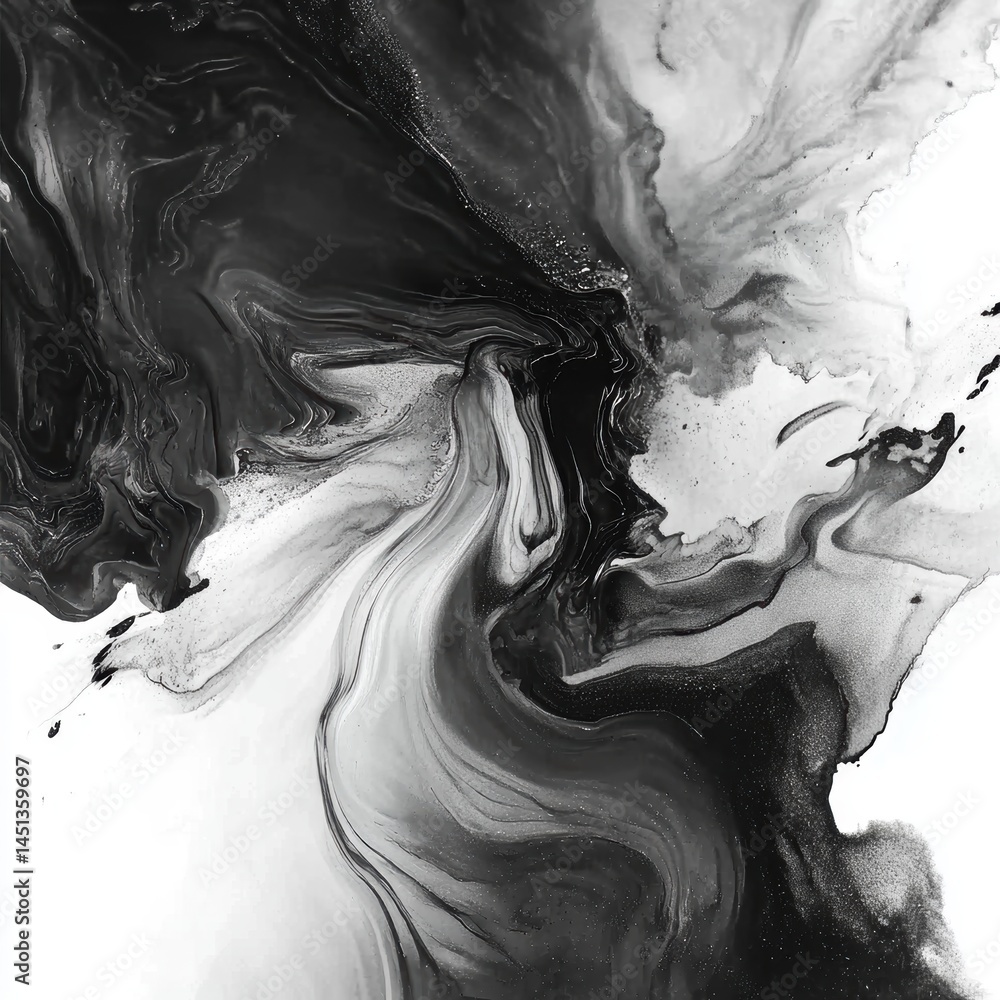 Fototapeta premium Abstract black and white fluid art design.