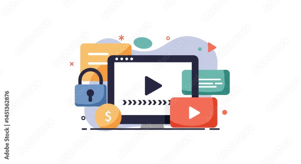 Monetization video content secure platform modern design illustration Monetization video content secure platform modern design illustration