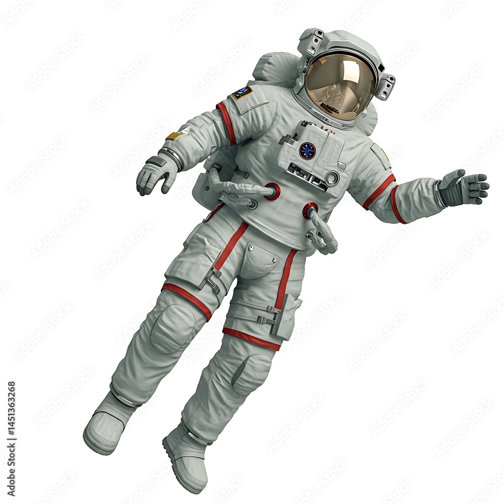 Full view of an astronaut floating in space isolated on white background Full view of an astronaut floating in space isolated on white background