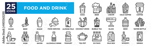 food and drink icon collection set. Containing design Soda ,Beer ,Liquor ,Cold Coffee ,Coffee