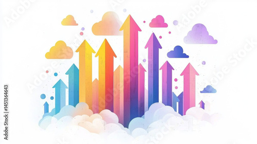 colorful minimalist illustration of arrows pointing upwards, representing progress or growth in business plan development on a white background
