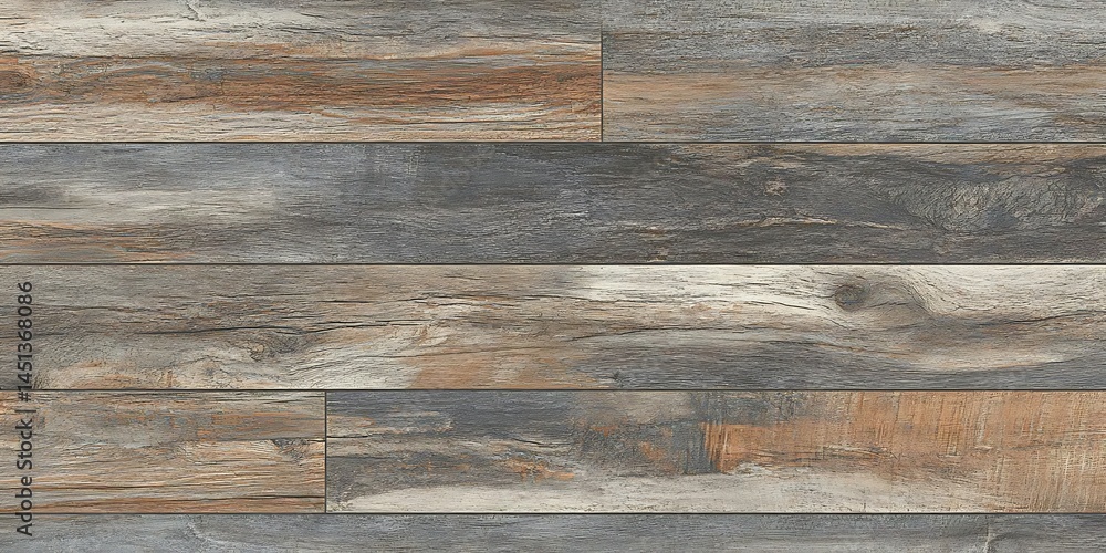 Naklejka premium Weathered wooden planks create a rustic textured background pattern