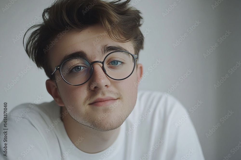Fototapeta premium Man wearing glasses looking up