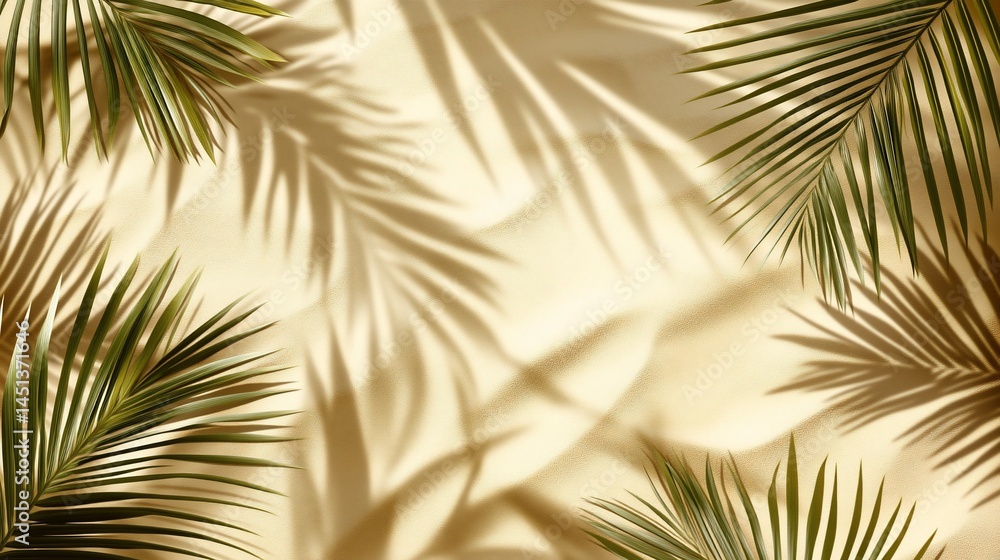 Obraz premium Soft beige background with palm leaf shadows.