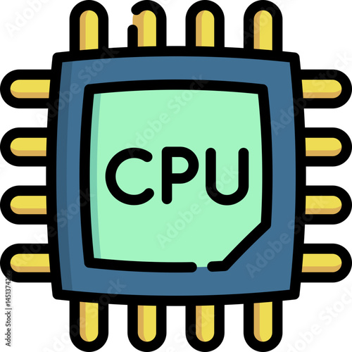 A CPU processor icon representing a central processing unit. Suggests use in educational materials tech presentations or software documentation about computers.