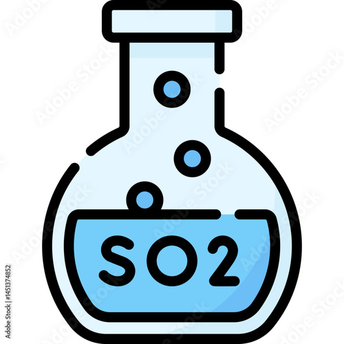 A flask icon showing sulfur dioxide. Suitable for science education chemistry presentations or educational materials. Visual aid to illustrate chemical concepts and reactions.
