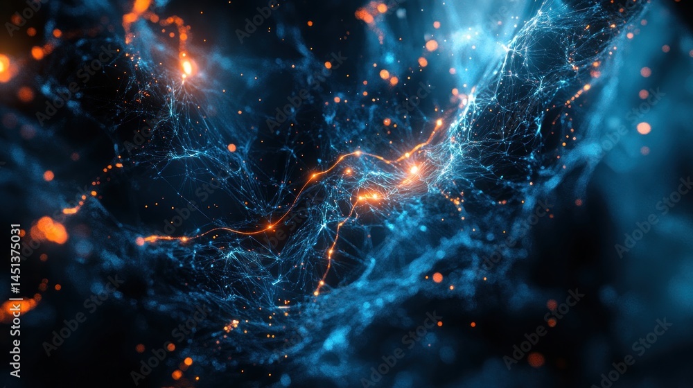 Abstract network of glowing particles in dark space Abstract network of glowing particles in dark space