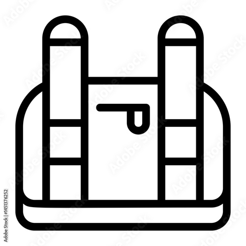 This icon depicts a backpack or a tactical vest perfect for representing travel adventure or outdoor activities. Use it for any project that requires a symbol of preparedness or carrying capacity.