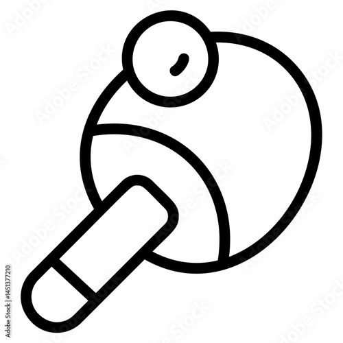 A simple icon of a ping pong paddle and ball. Suitable for use in sports apps and website designs. It shows play equipment.