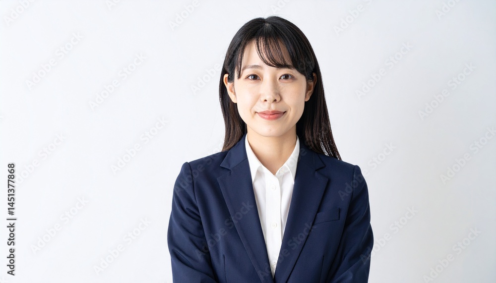 ジャケットを着た日本人女性が立っています。彼女は真剣な表情で前を見つめ、自信に満ちた姿勢でビジネスシーンにふさわしい雰囲気を漂わせています ジャケットを着た日本人女性が立っています。彼女は真剣な表情で前を見つめ、自信に満ちた姿勢でビジネスシーンにふさわしい雰囲気を漂わせています