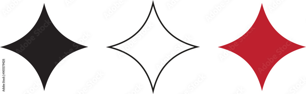 Obraz premium Three Diamond Shapes: Solid Black, Outline, and Solid Red