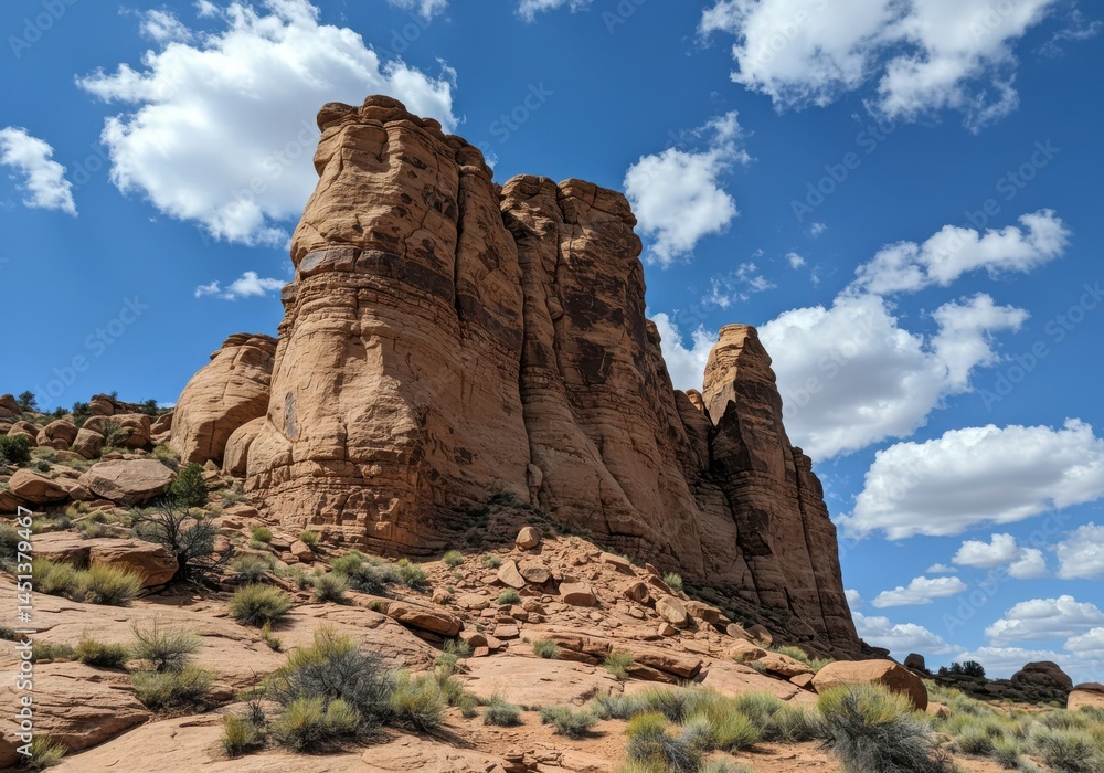 Fototapeta premium Desert rock formation under blue skies
