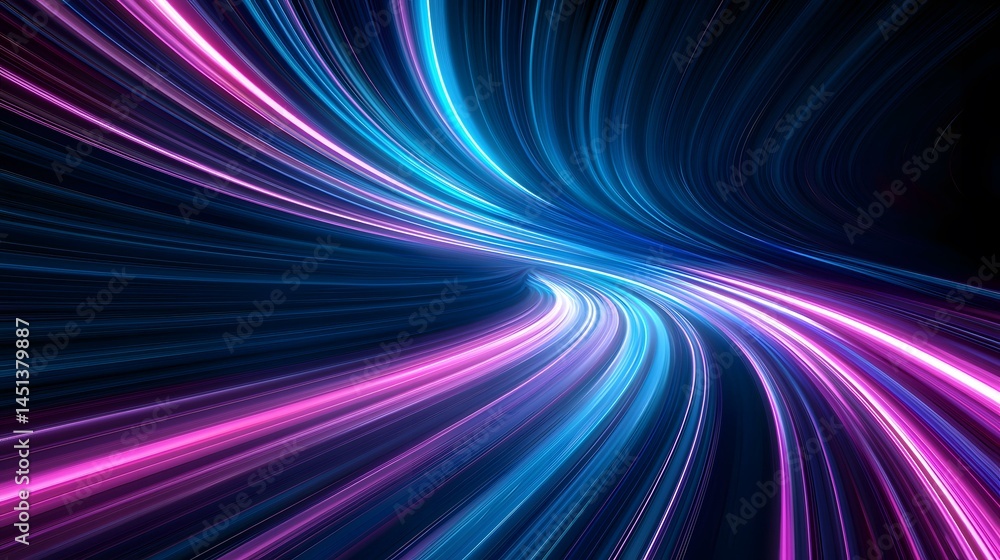 The image contains an abstract visualization of light trails, swirling in a vortex of vibrant pink and blue hues against a dark background. The image contains an abstract visualization of light trails, swirling in a vortex of vibrant pink and blue hues against a dark background.