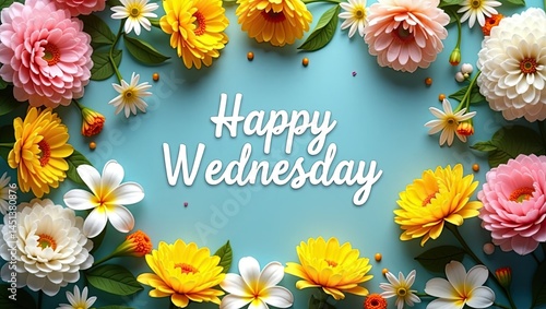 Vibrant Floral Frame Wishing You a Happy Wednesday
