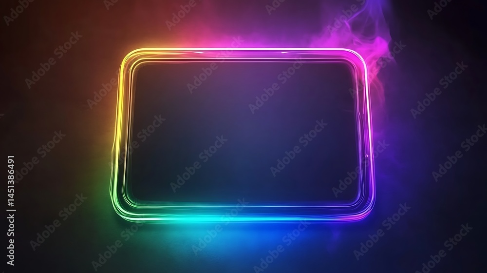 Neon frame, smoke, colorful background Neon frame, smoke, colorful background