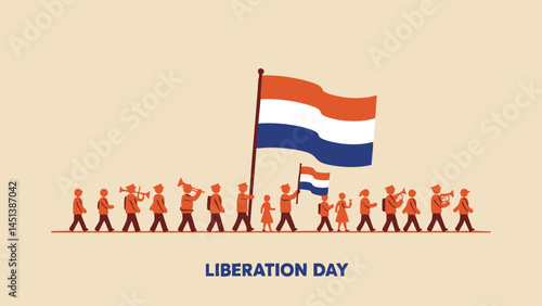 Dutch Liberation Day Parade with Flag and Musicians