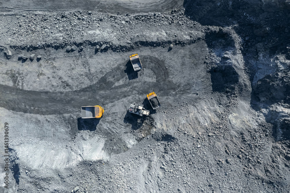Open pit mine, extractive industry for coal, top view aerial drone. Open pit mine, extractive industry for coal, top view aerial drone.