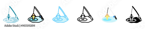 ice fishing multi style, mini illustration icon set. use for modern concept, print, UI, UX kit, web and app development. Vector EPS 10, related to winter, cold season.