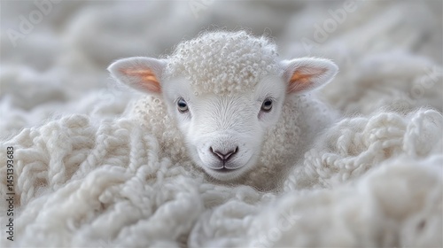 Sweet lamb nestled softly in wool, radiating innocence and gentle comfort