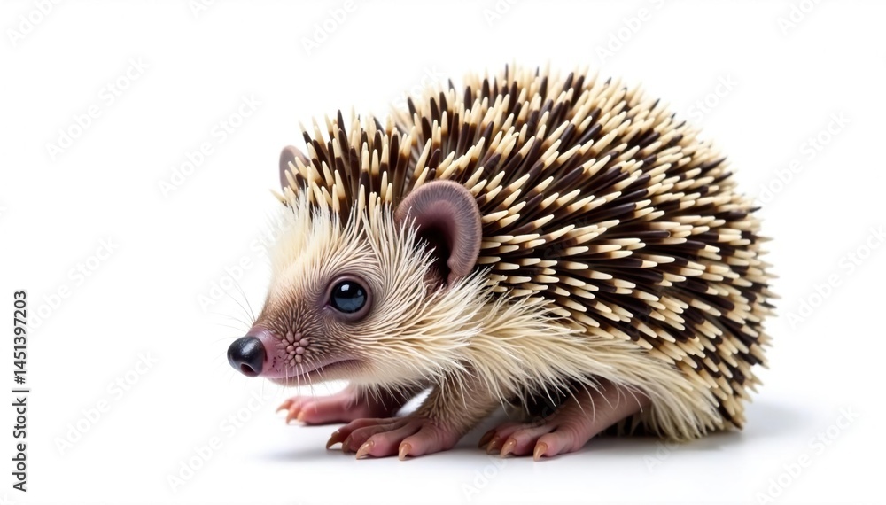 Small hedgehog, curled in a ball, isolated on pure white background, wildlife photography, nature Small hedgehog, curled in a ball, isolated on pure white background, wildlife photography, nature