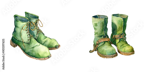 leprechaun shoes watercolor vector illustration