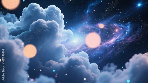Galaxy Night Sky, Moonlit Clouds, Celestial Glow – 4K HD Video Footage Download, Dreamy Cosmic Landscape, Ethereal Starscape, Fantasy Space Art Scene
