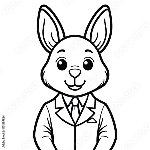 Dapper bunny in business suit. Vector illustration for coloring book