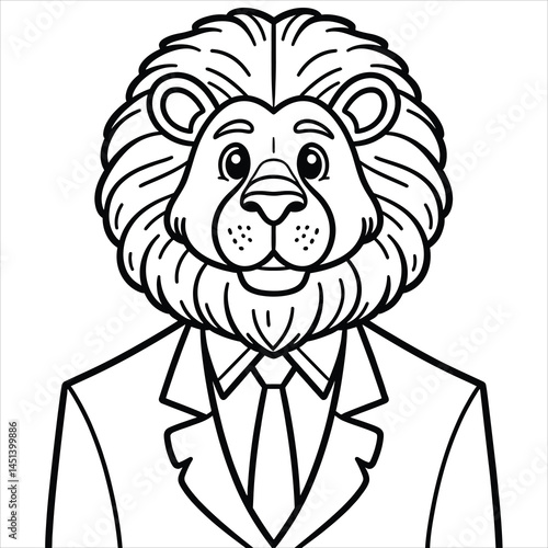 Dapper lions dignified portrait in formal suit. Vector illustration for coloring book