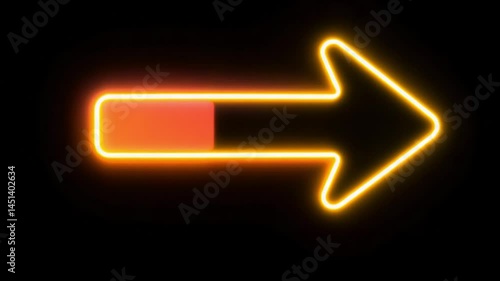 Glowing neon arrow pointing right on black background for digital signage