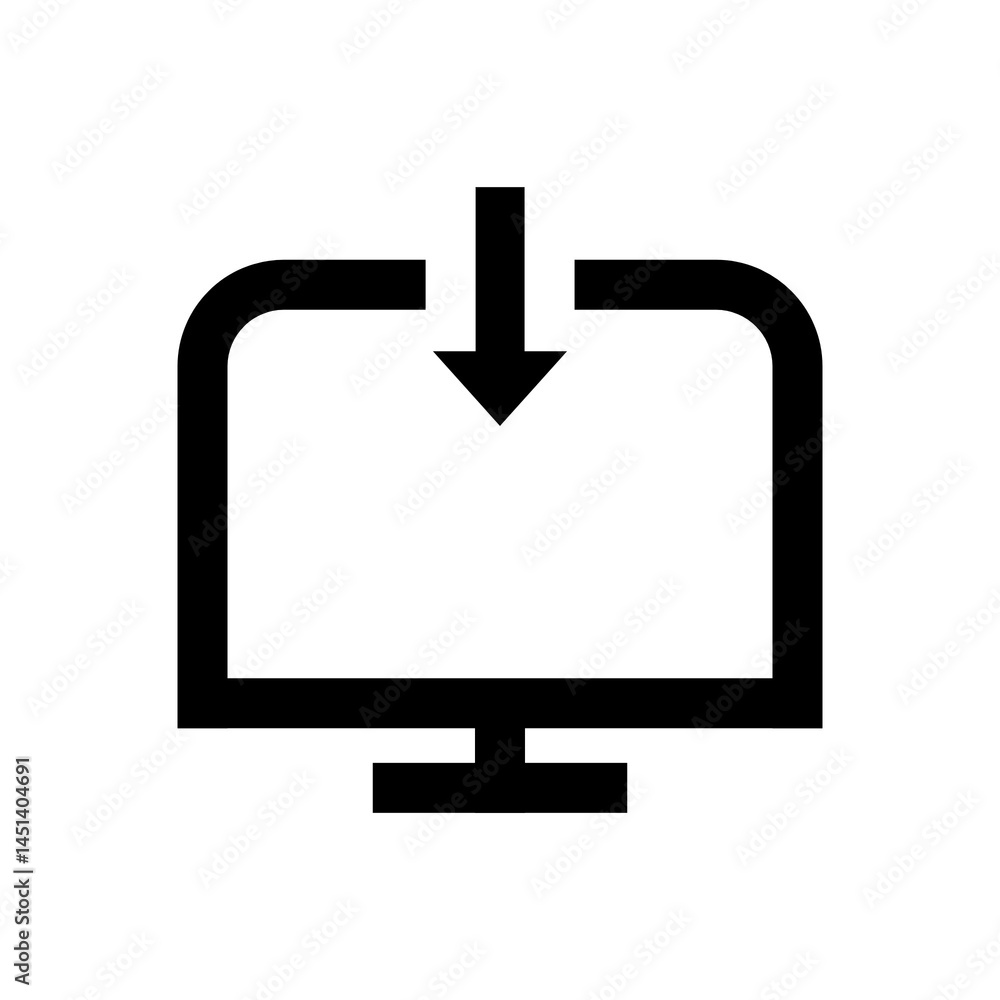 Display-arrow-down icon in black color, outline style and white background Display-arrow-down icon in black color, outline style and white background