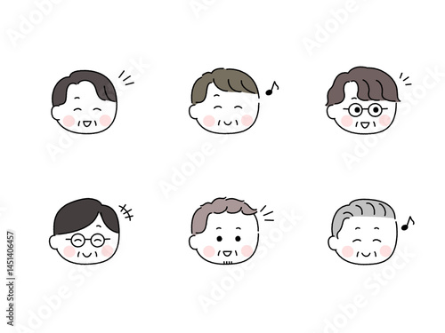 ゆるかわいい手描き風の顔セット／笑顔の高齢男性