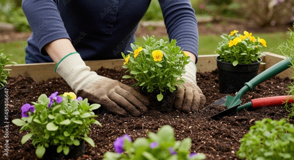 Fototapeta premium Gardening: Planting Flowers (Photo)