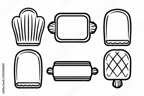Six Outline Drawings of Decorative Vintage Frames and Pot Holders for Design Elements