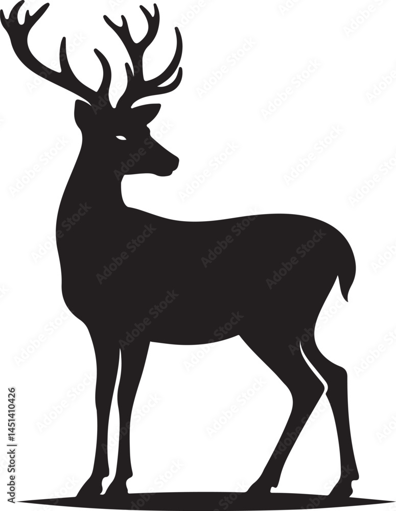 Obraz premium Deer black Silhouette vector art Illustration with white background, animal Silhouette.