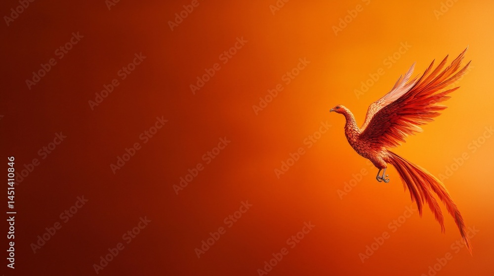 Obraz premium A vibrant phoenix with intricate feathers soaring against a warm gradient background.