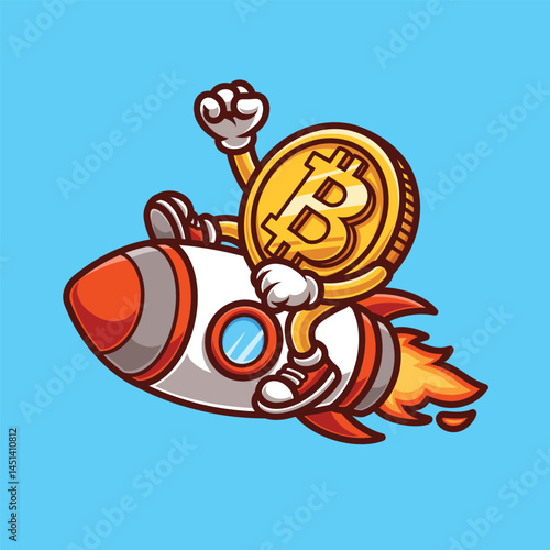 Bitcoin Rocket Retro Vintage Character