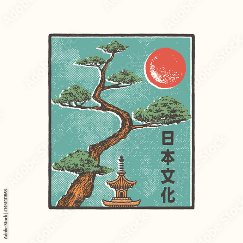 bonsai illustration garden graphic culture design tree badge nature vintage logo