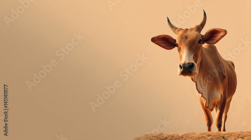 Cow sacrificed for Eid al-Adha, light brown gradient background, Ai generated images