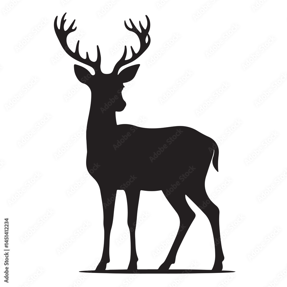 Fototapeta premium Deer black Silhouette vector art Illustration with white background, animal Silhouette.