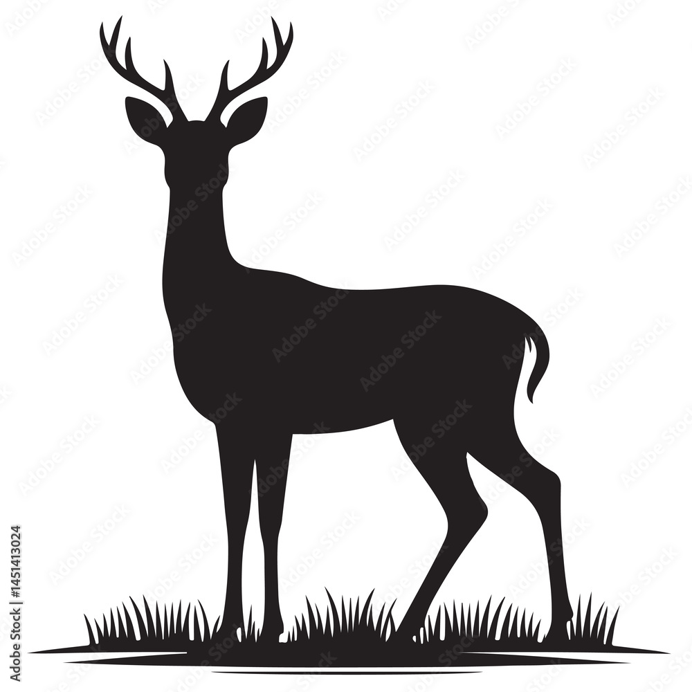 Obraz premium Deer black Silhouette vector art Illustration with white background, animal Silhouette.
