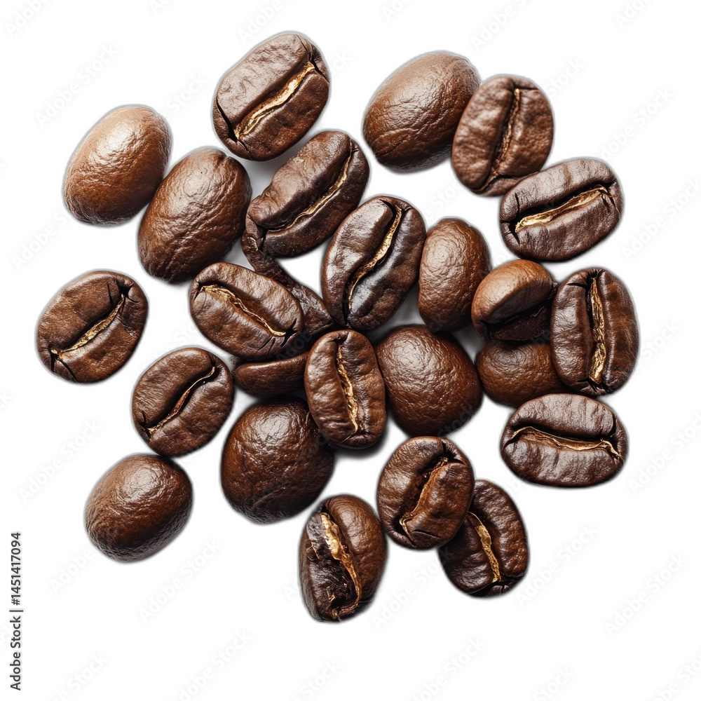 Coffee beans with rich texture and shading, isolated on transparent background. Coffee beans with rich texture and shading, isolated on transparent background.