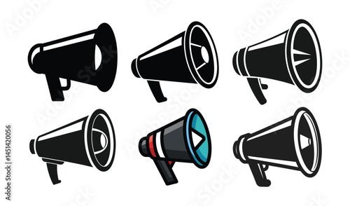 Broadcasting Megaphone Black and White Square Icon set