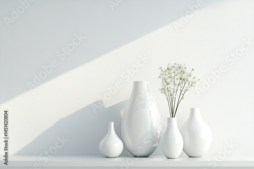 collection of modern white vases placed on minimalist table