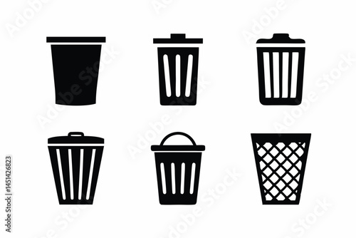 set of Trash Can icon silhouette vector illustration