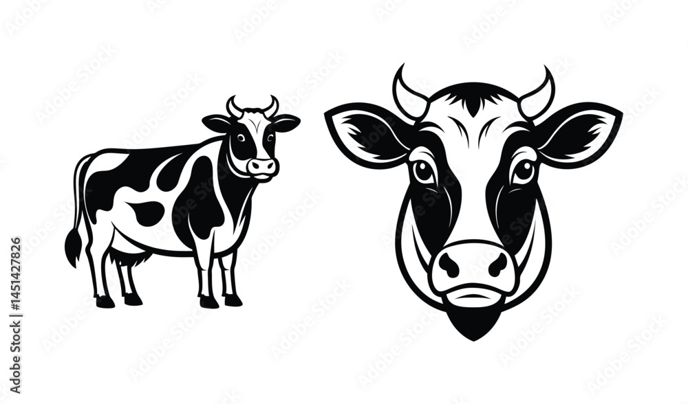 Fototapeta premium holstein cow portrait stylized vector symbol set