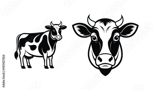 holstein cow portrait stylized vector symbol set