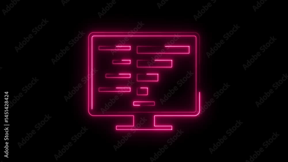 Neon computer screen displaying horizontal bar chart with pink glowing lines on dark background Neon computer screen displaying horizontal bar chart with pink glowing lines on dark background