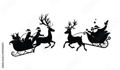 Santa claus gift on sleigh set