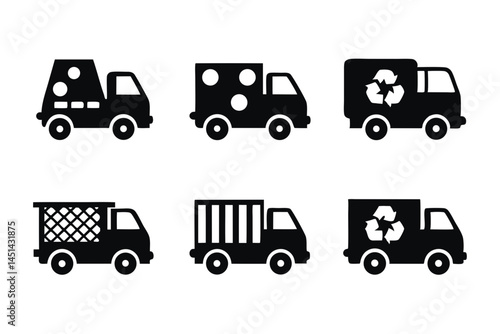 set of Garbage Truck icon silhouette vector illustration
